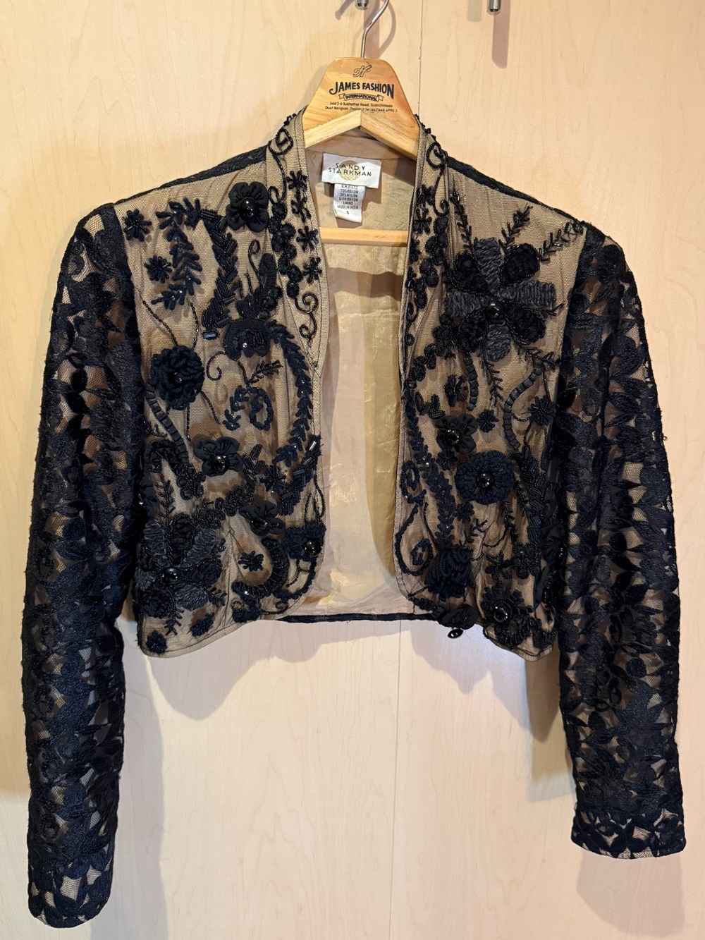 VTG Sandy Starkman Beaded Bolero Jacket Sheer Black Lace Evening S